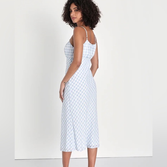 Lulu’s Daintily Dreaming White and Blue Sleeveless Gingham Midi Dress - Picture 2 of 7